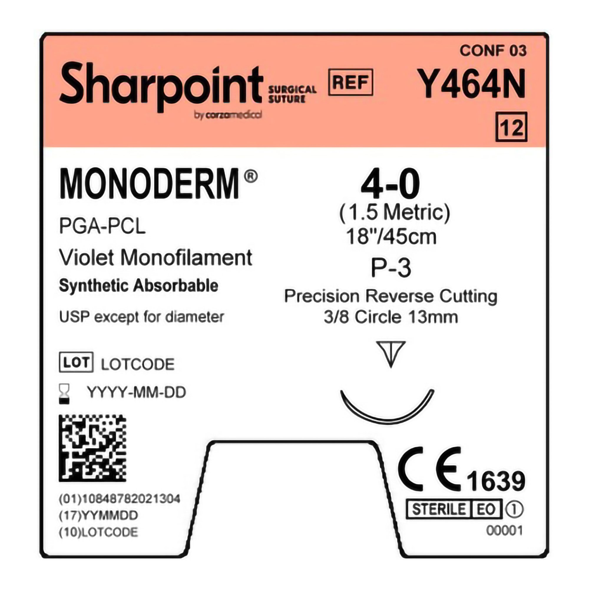 Suture Absorbable Suture with Needle Monoderm™ Polyglycolic Acid 3/8 Circle Precision Reverse Cutting Needle Size 4 - 0 Monofilament by Angiotech - Look Division - Surgical Specialties Corp.  ID Y464N